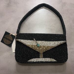 Black Beaded Martini Shoulder Bag Purse Marshalls Made in India